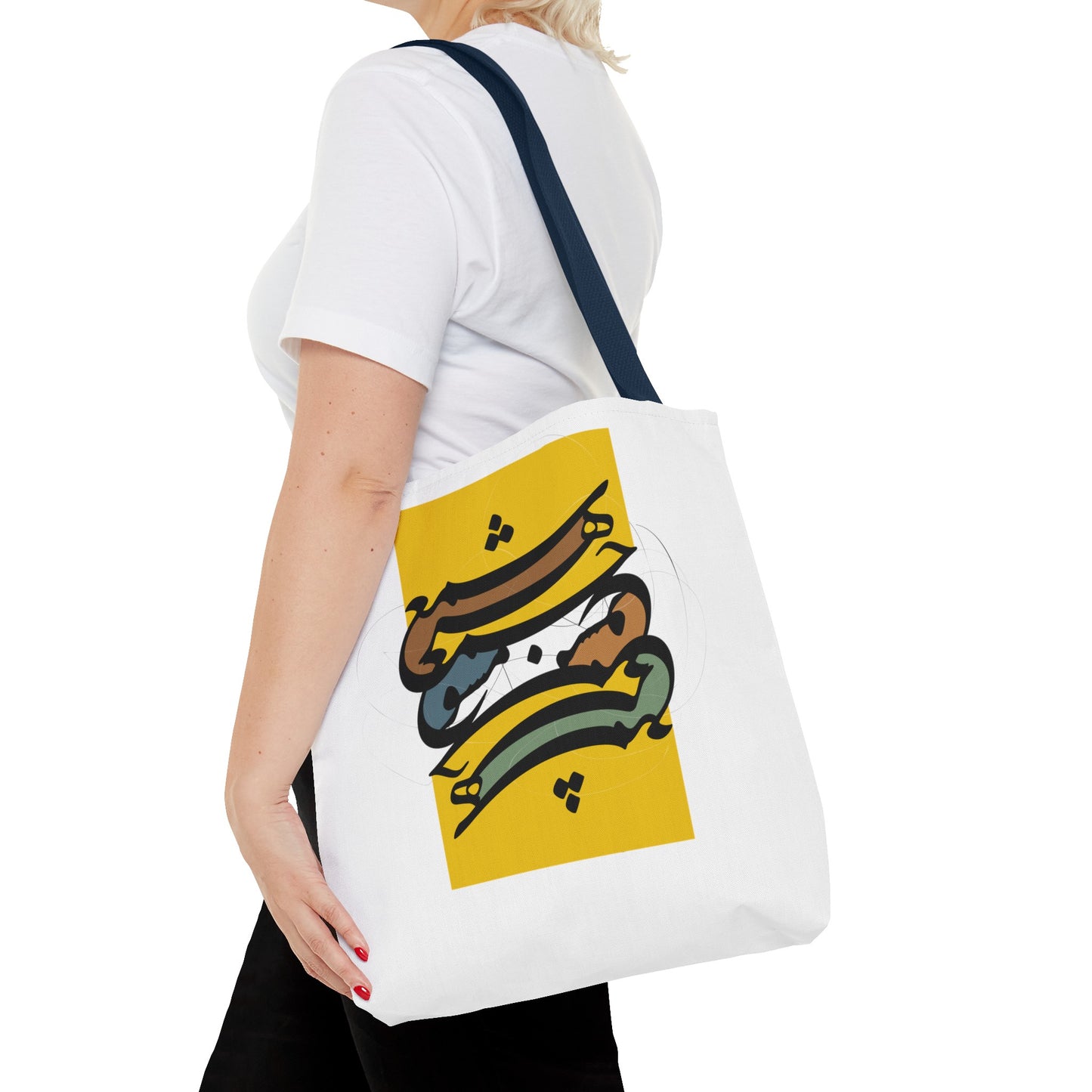 Durable Tote Bags with Persian Calligraphy Design - 3 Sizes, Multiple Handle Colors, Polyester Fabric