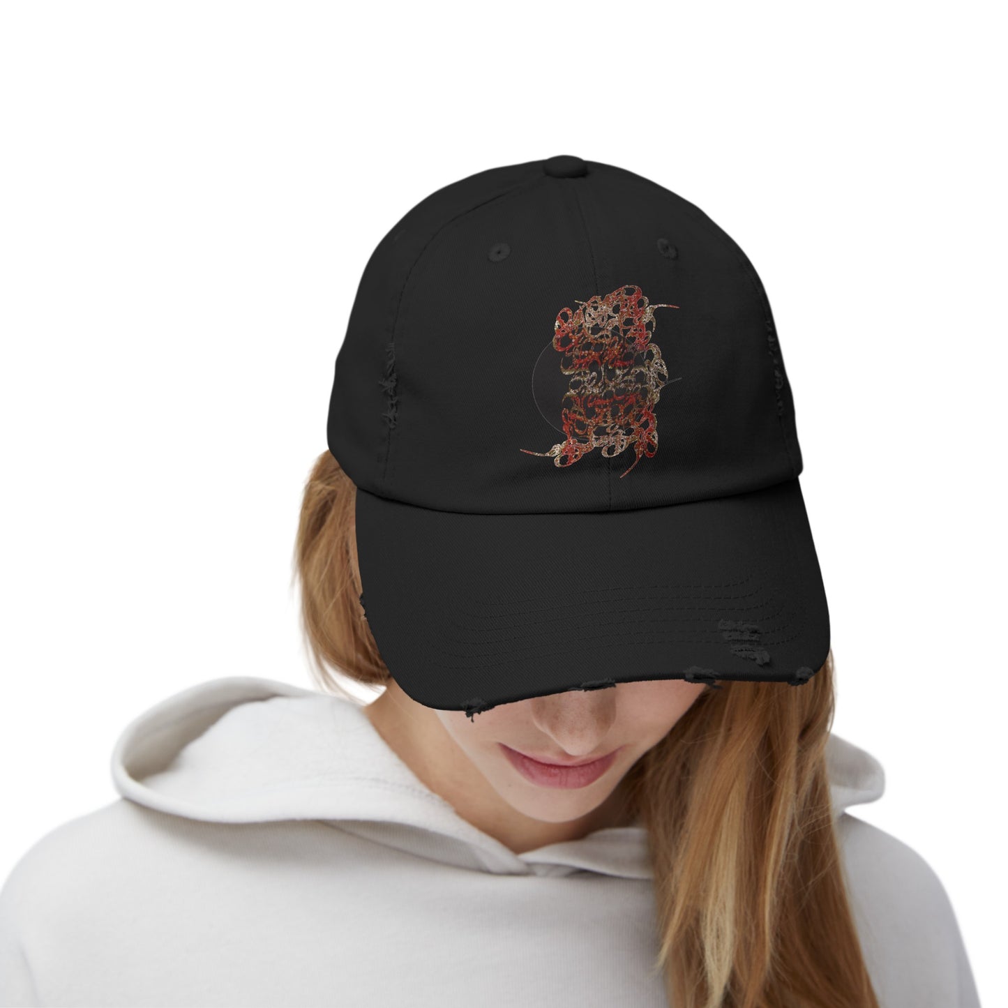 Unisex Distressed Cotton Twill Hat with Persian Calligraphy Design - Adjustable Fit, Low Profile, High-End Comfort