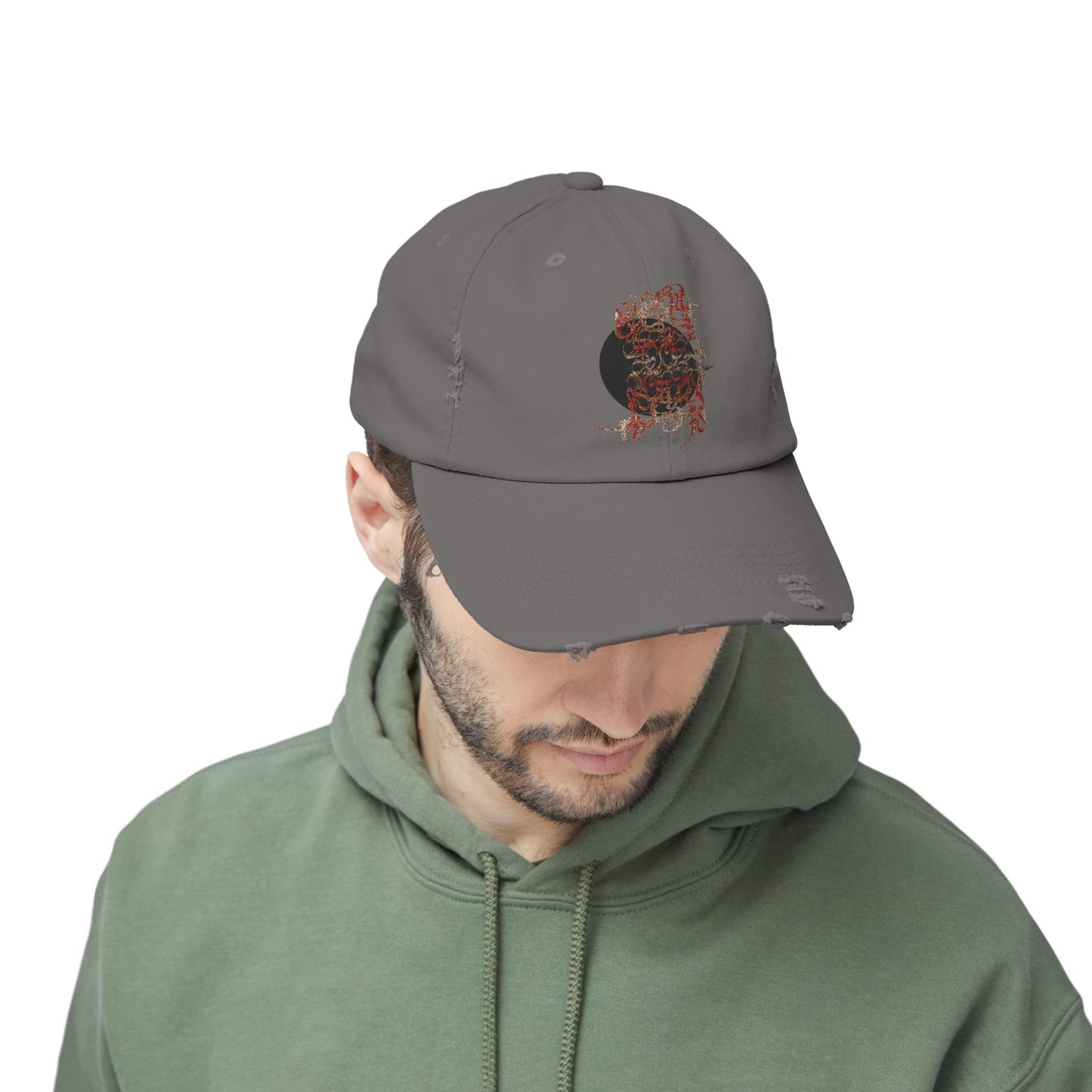 Unisex Distressed Cotton Twill Hat with Persian Calligraphy Design - Adjustable Fit, Low Profile, High-End Comfort