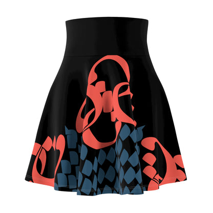 Black Women's Skater Skirt with Persian Calligraphy Design - Polyester-Spandex Blend, Cozy and Soft, Casual Look