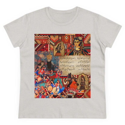 100% Cotton Semi-Fitted T-Shirt with Persian Design - Soft & Light, Cap Sleeves, Pre-Shrunk, Tear-Away Label