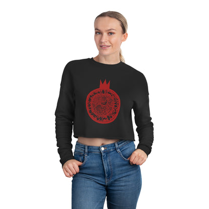 Women's Cropped Sweatshirt with Persian Design - Breathable Fleece, Relaxed Fit, Drop-Shoulder Seam