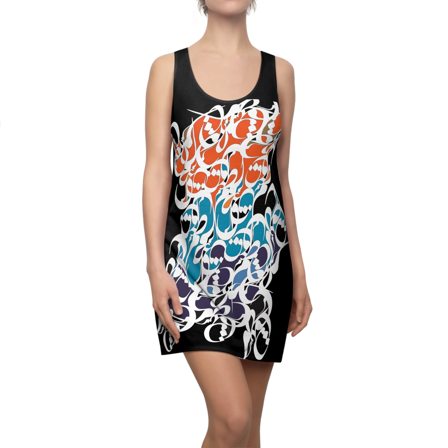 Women's Racerback Dress with Persian Calligraphy Design - Polyester, Lightweight, Sporty Fit