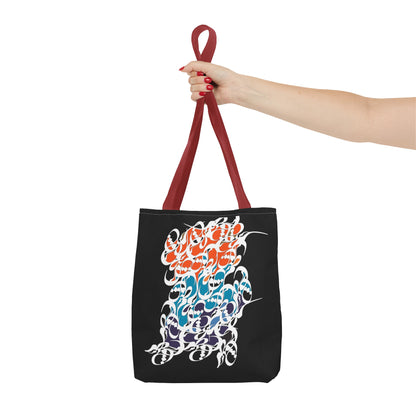 Durable Tote Bags with Persian Calligraphy Design - 3 Sizes, Multiple Handle Colors, Polyester Fabric