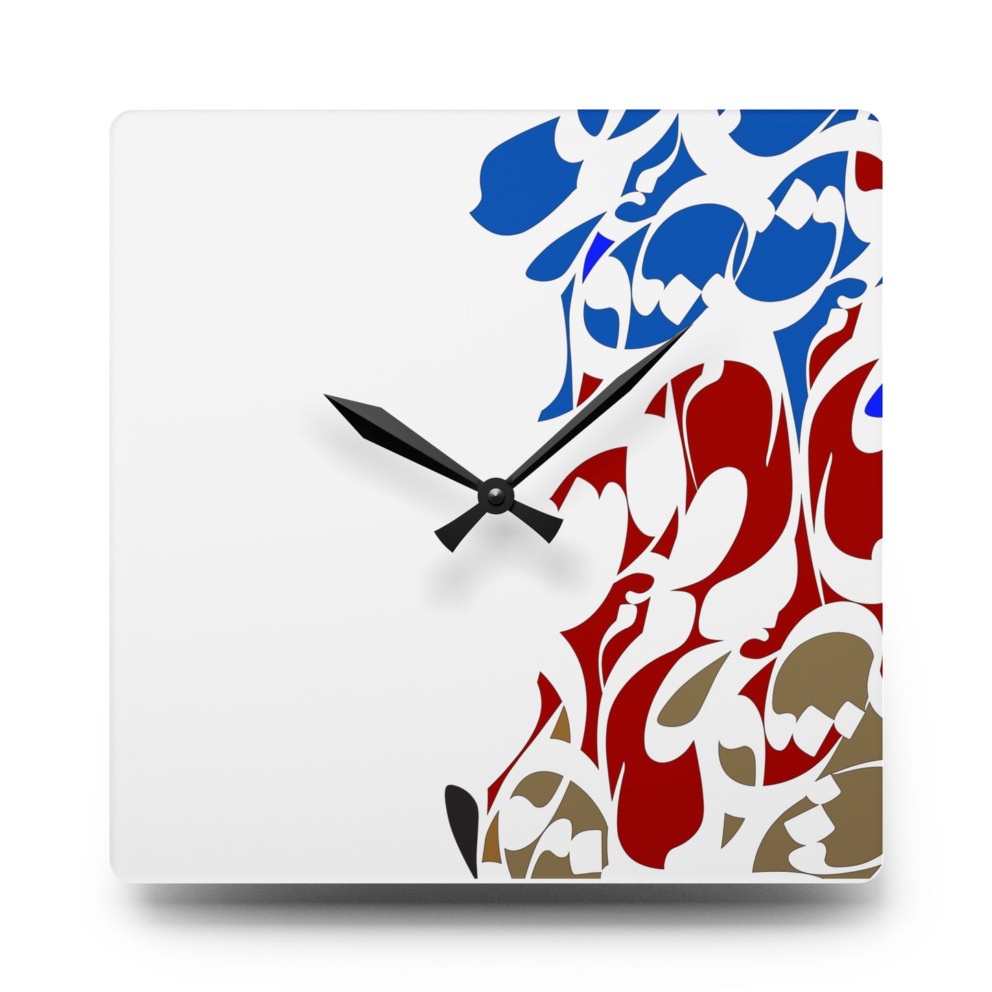 Durable Acrylic Wall Clock with Persian Calligraphy Design - Round & Square, Two Sizes, Easy Hanging Keyhole Slot