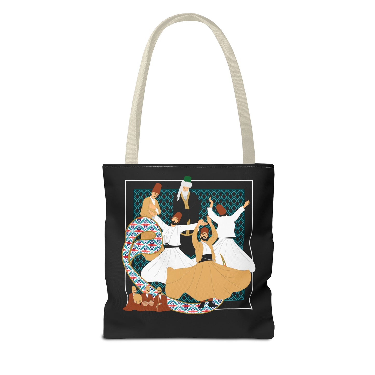 Durable Tote Bags with Persian Calligraphy Design - 3 Sizes, Multiple Handle Colors, Polyester Fabric