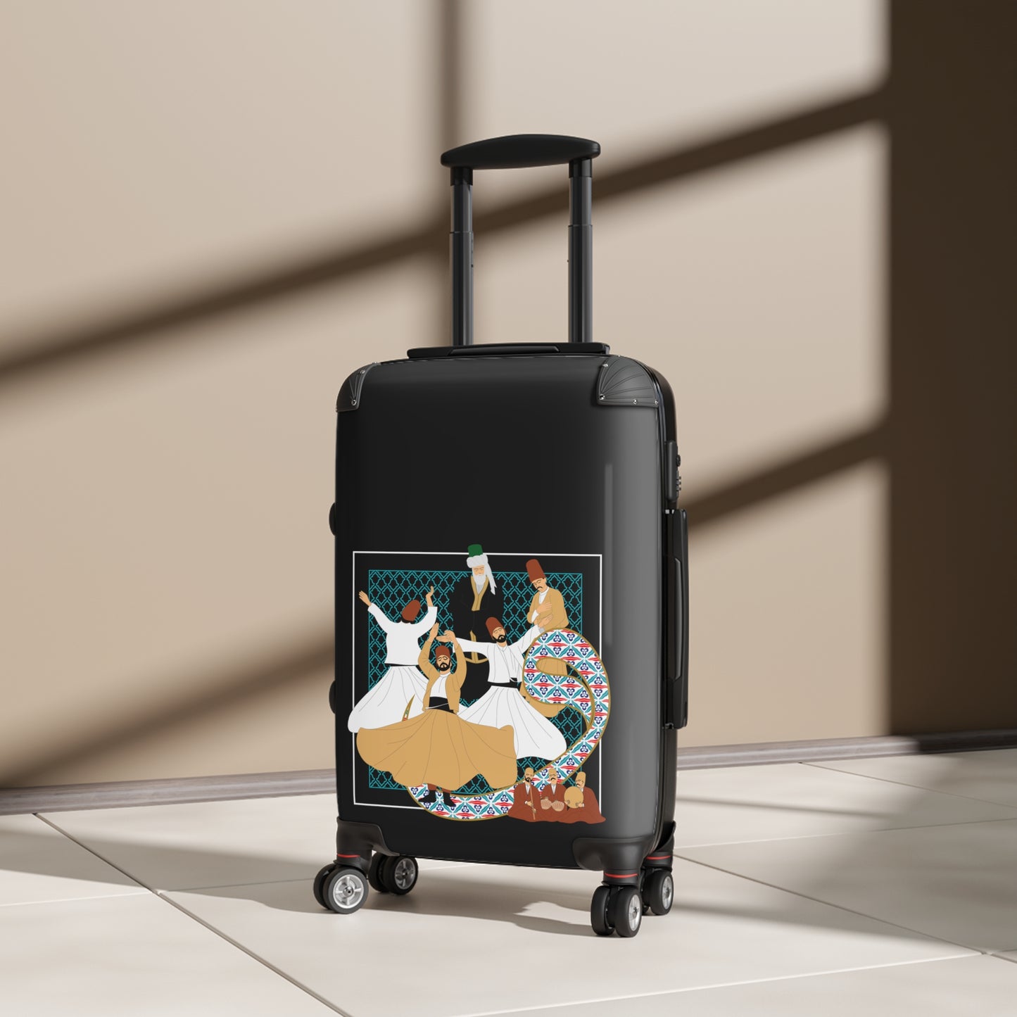 Polycarbonate & ABS Hard-Shell Suitcase with Persian Calligraphy Design - 360° Swivel Wheels, Telescopic Handle, Built-In Lock