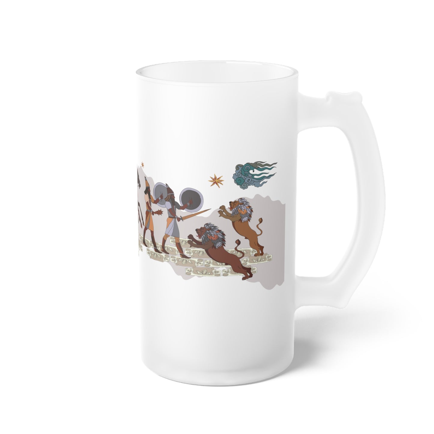 Stylish Frosted Glass Mug with Persian Design - 16oz, Dishwasher & Microwave Safe