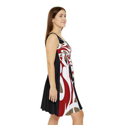 Black Women's Skater Dress with Persian Calligraphy Design - Polyester-Spandex Blend, Comfortable, Stretchy, Mid-Length