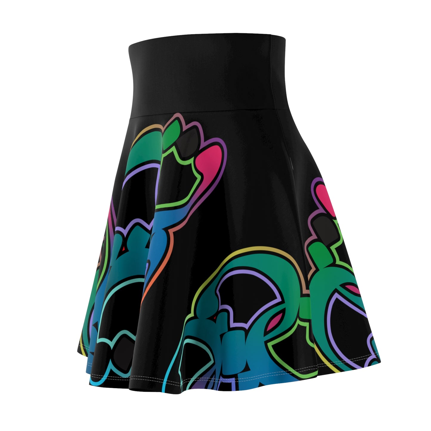 Black Women's Skater Skirt with Persian Calligraphy Design - Polyester-Spandex Blend, Cozy and Soft, Casual Look