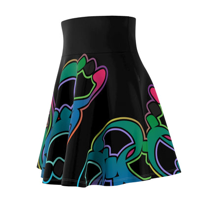 Black Women's Skater Skirt with Persian Calligraphy Design - Polyester-Spandex Blend, Cozy and Soft, Casual Look