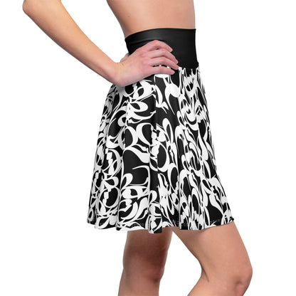 Black Women's Skater Skirt with Persian Calligraphy Design - Polyester-Spandex Blend, Cozy and Soft, Casual Look