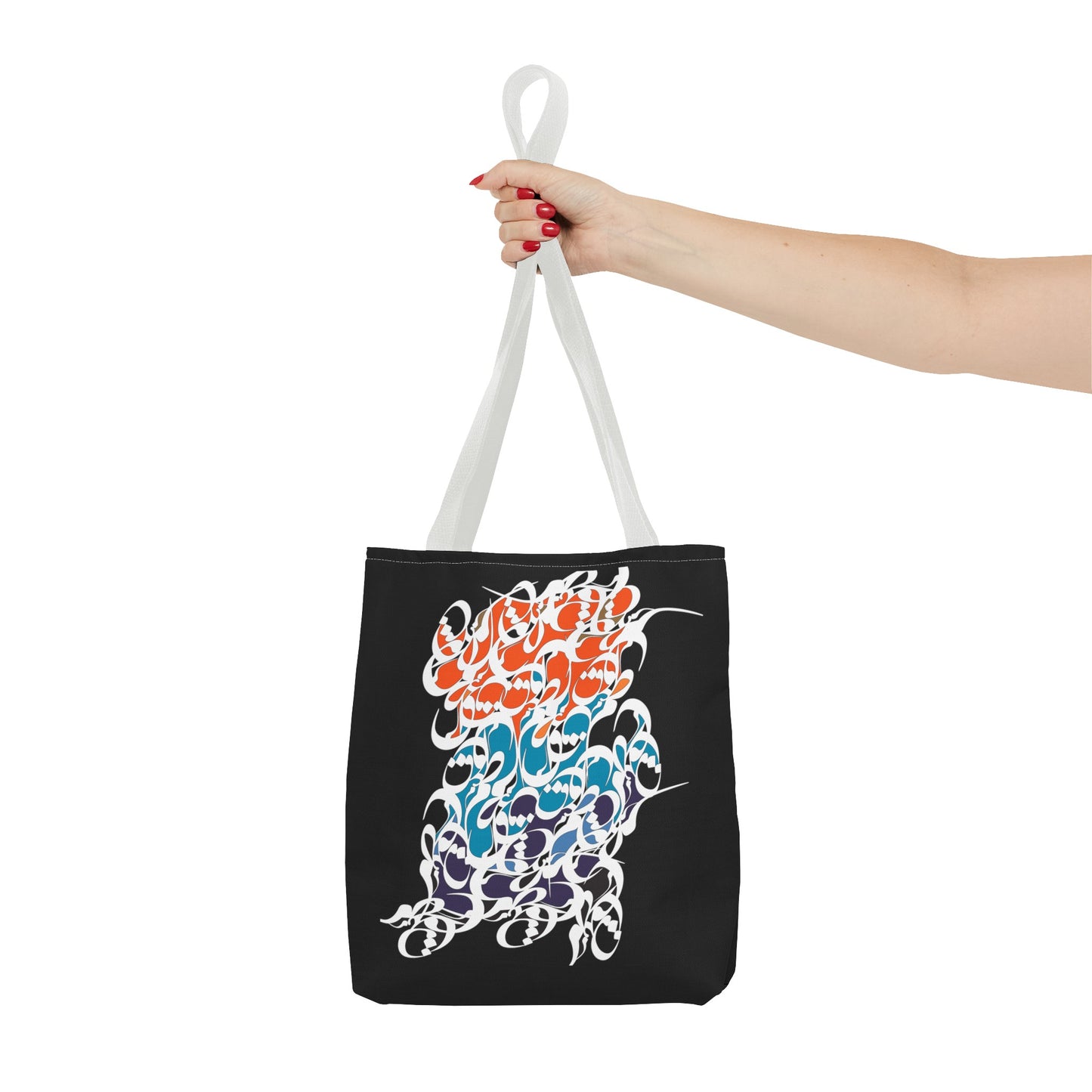 Durable Tote Bags with Persian Calligraphy Design - 3 Sizes, Multiple Handle Colors, Polyester Fabric