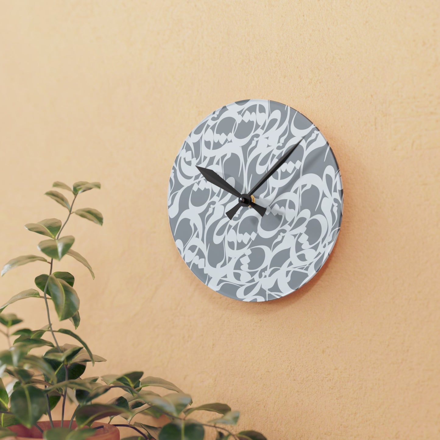 Durable Acrylic Wall Clock with Persian Calligraphy Design - Round & Square, Two Sizes, Easy Hanging Keyhole Slot