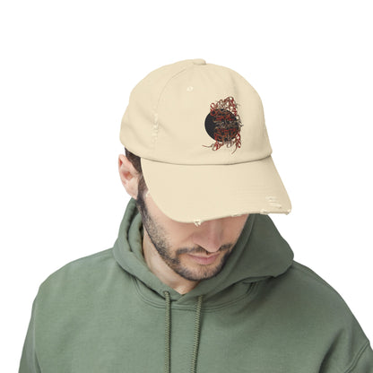 Unisex Distressed Cotton Twill Hat with Persian Calligraphy Design - Adjustable Fit, Low Profile, High-End Comfort