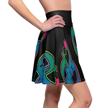 Black Women's Skater Skirt with Persian Calligraphy Design - Polyester-Spandex Blend, Cozy and Soft, Casual Look