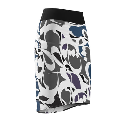 Women's Pencil Skirt with Persian Calligraphy Design - Polyester-Spandex Blend, Four-Way Stretch, Elastic Waistband