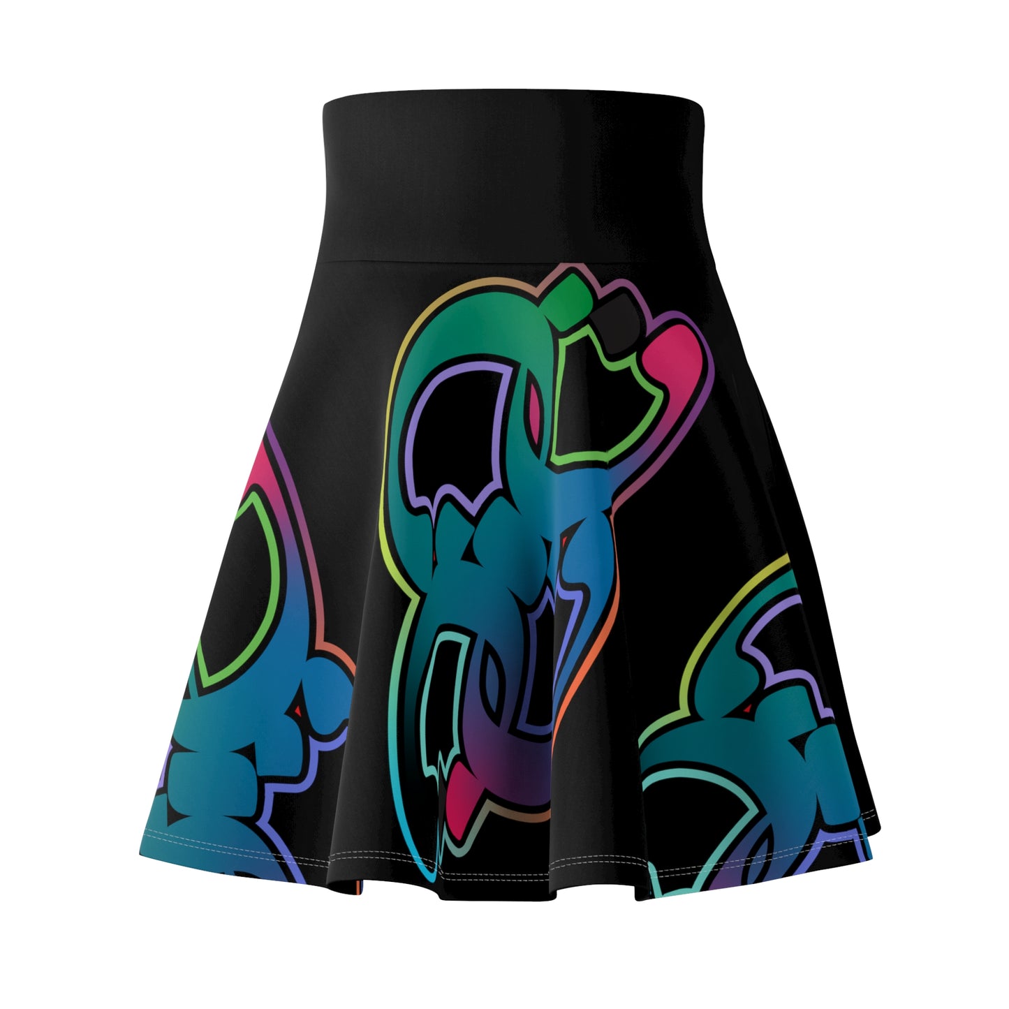 Black Women's Skater Skirt with Persian Calligraphy Design - Polyester-Spandex Blend, Cozy and Soft, Casual Look