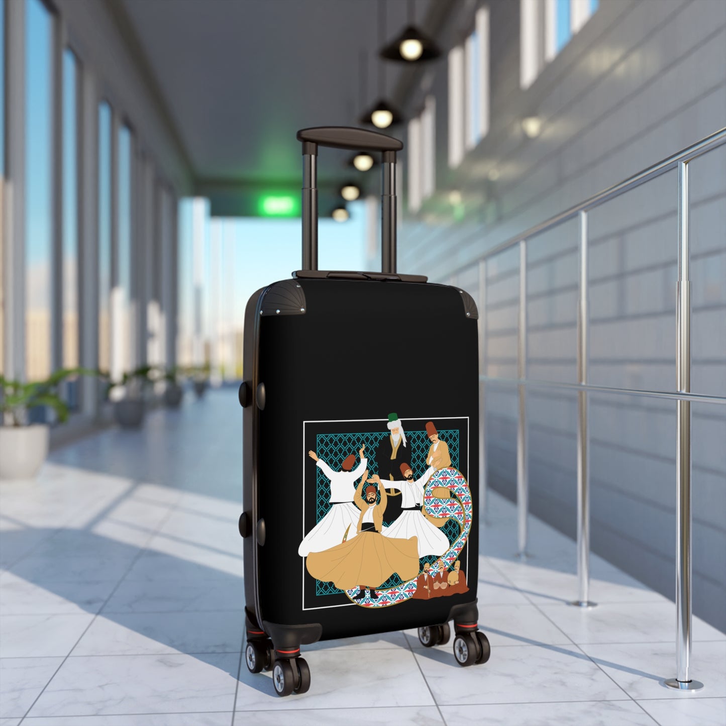 Polycarbonate & ABS Hard-Shell Suitcase with Persian Calligraphy Design - 360° Swivel Wheels, Telescopic Handle, Built-In Lock