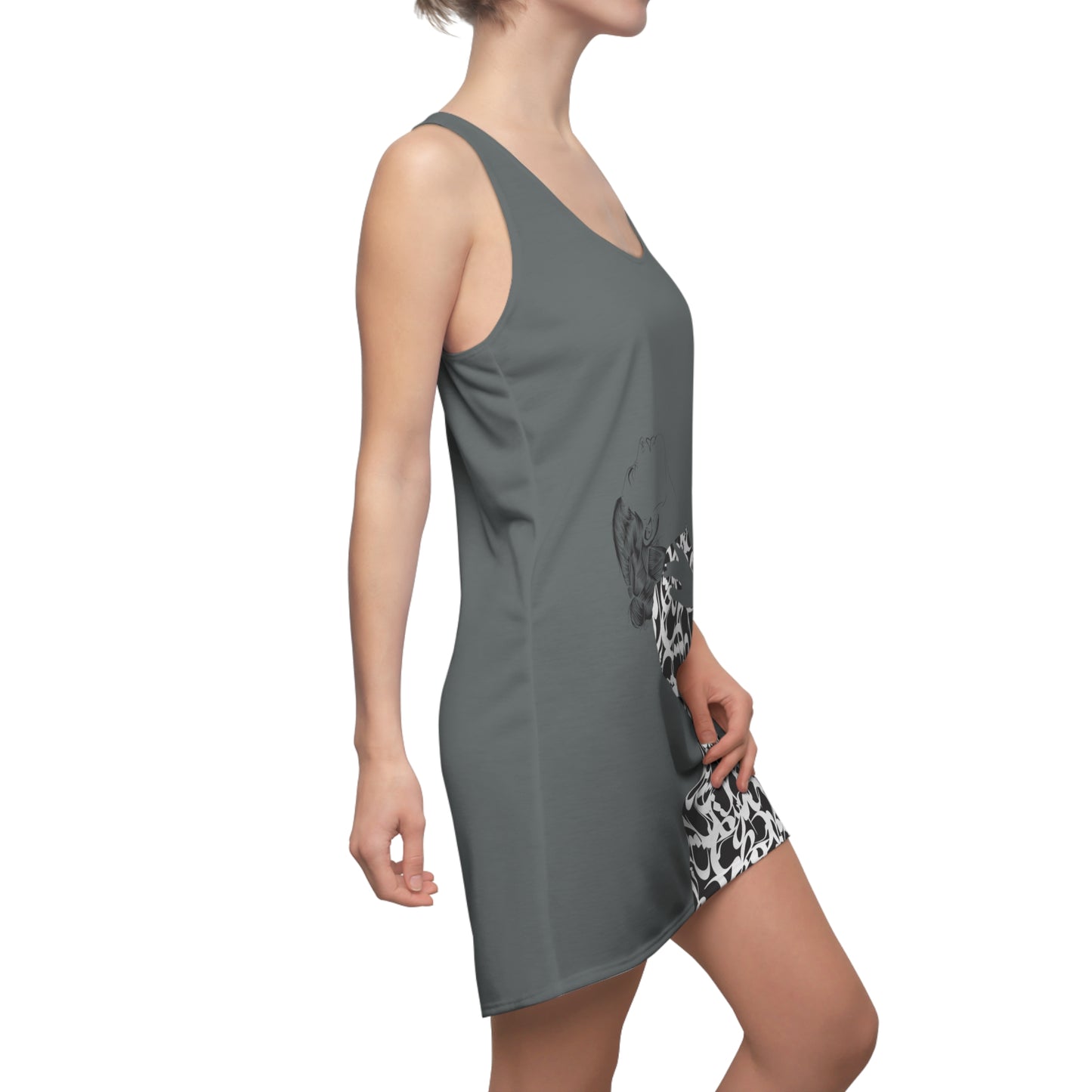 Women's Racerback Dress with Persian Calligraphy Design - Polyester, Lightweight, Sporty Fit