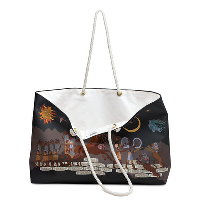 Oversized Weekender Tote Bag with Persian Design - Durable 100% Spun Polyester, Thick Rope Handles, Spacious Design