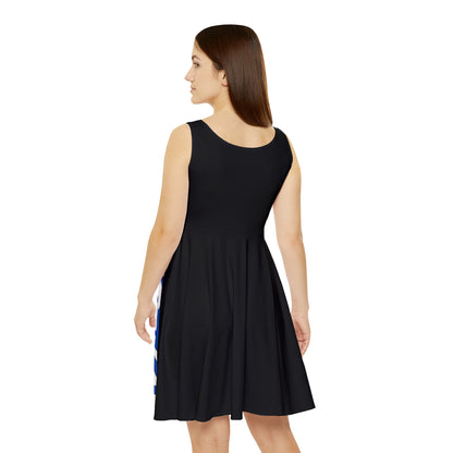 Black Women's Skater Dress with Persian Calligraphy Design - Polyester-Spandex Blend, Comfortable, Stretchy, Mid-Length