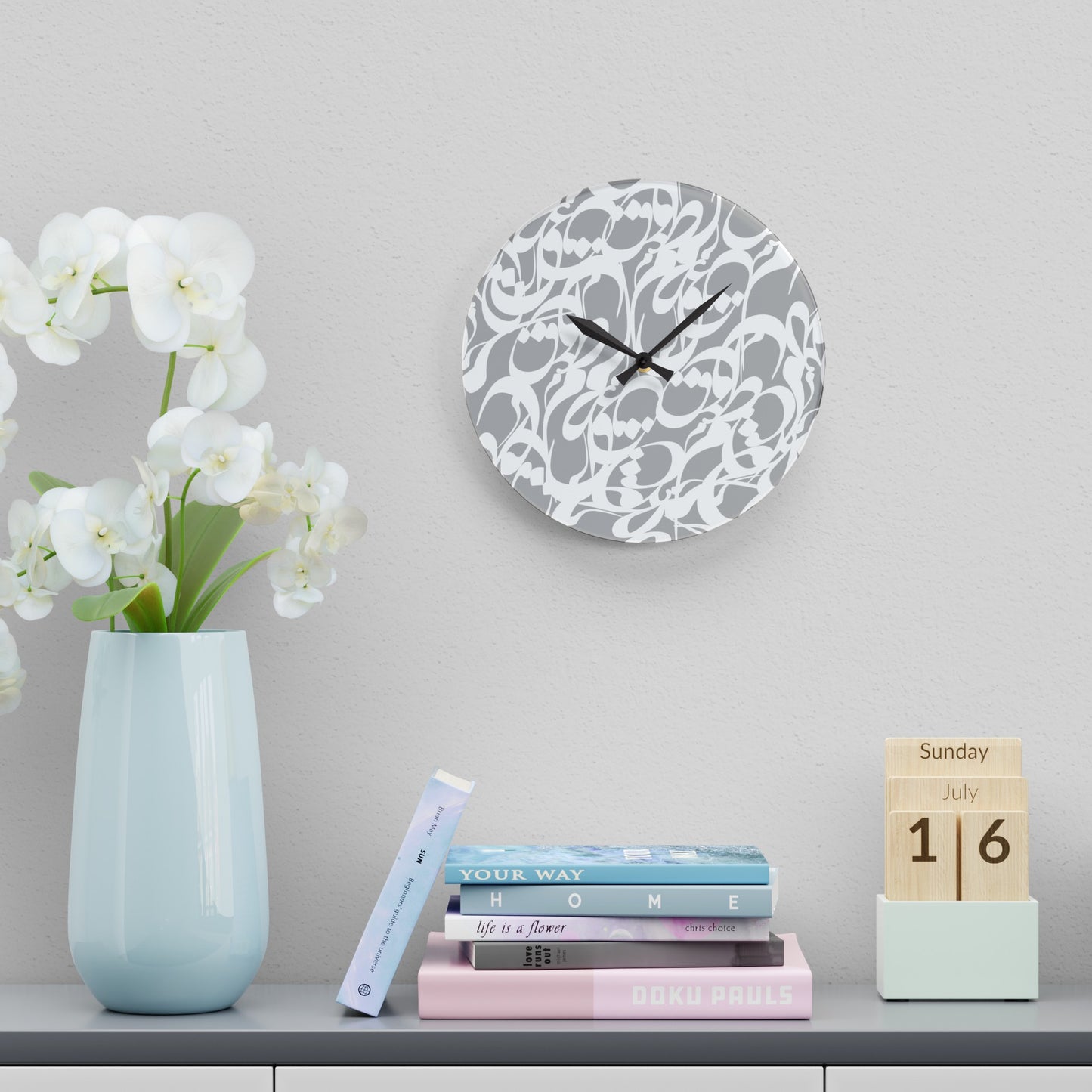 Durable Acrylic Wall Clock with Persian Calligraphy Design - Round & Square, Two Sizes, Easy Hanging Keyhole Slot