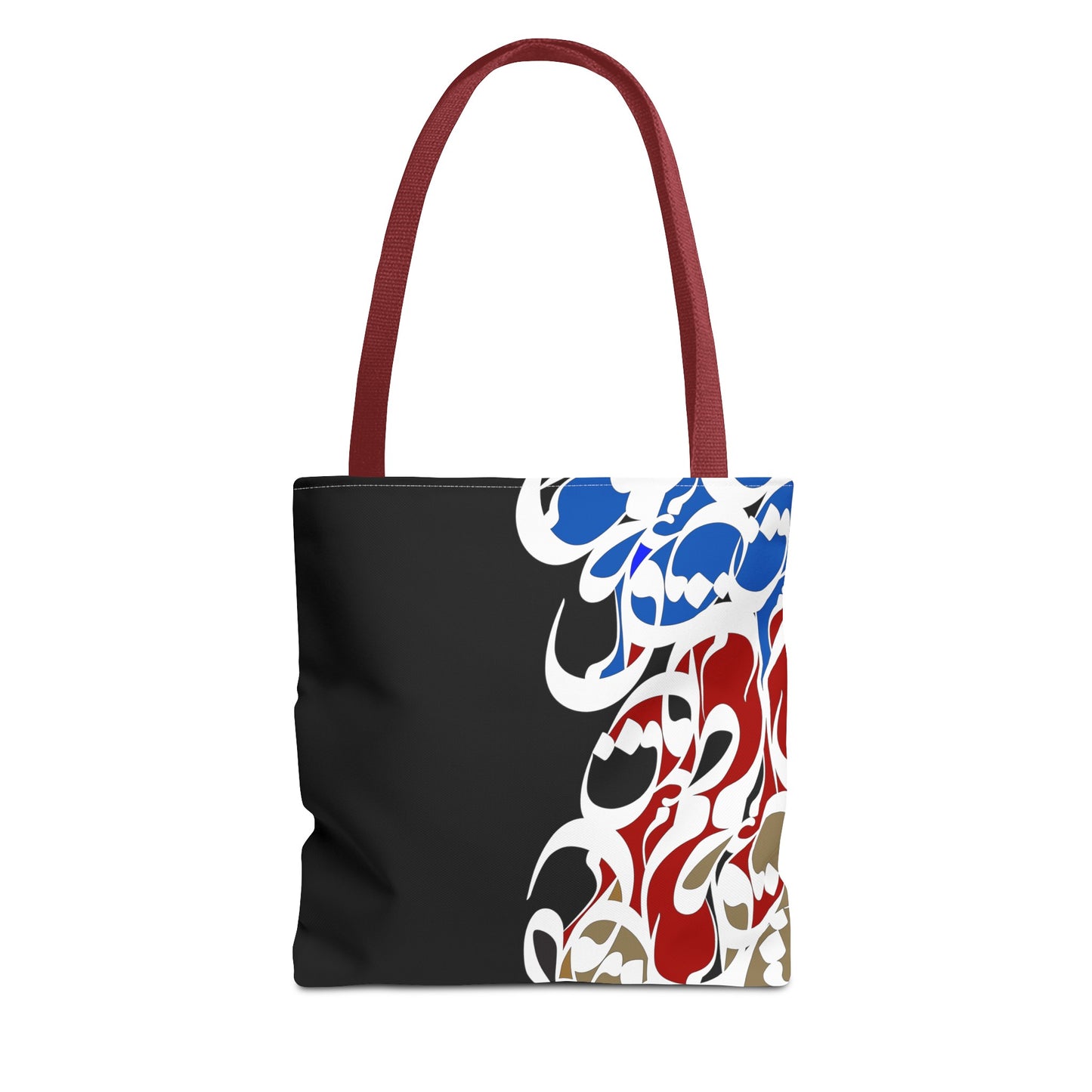 Durable Tote Bags with Persian Calligraphy Design - 3 Sizes, Multiple Handle Colors, Polyester Fabric