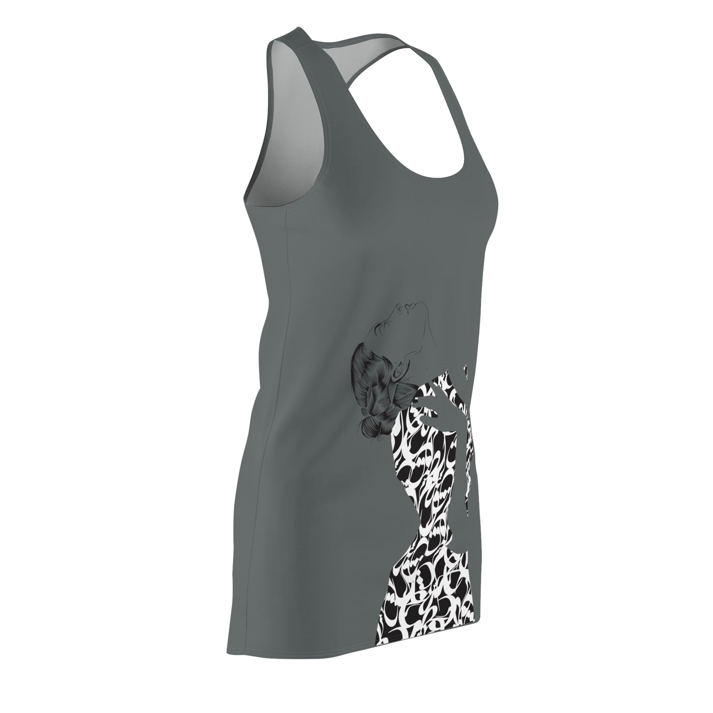 Women's Racerback Dress with Persian Calligraphy Design - Polyester, Lightweight, Sporty Fit