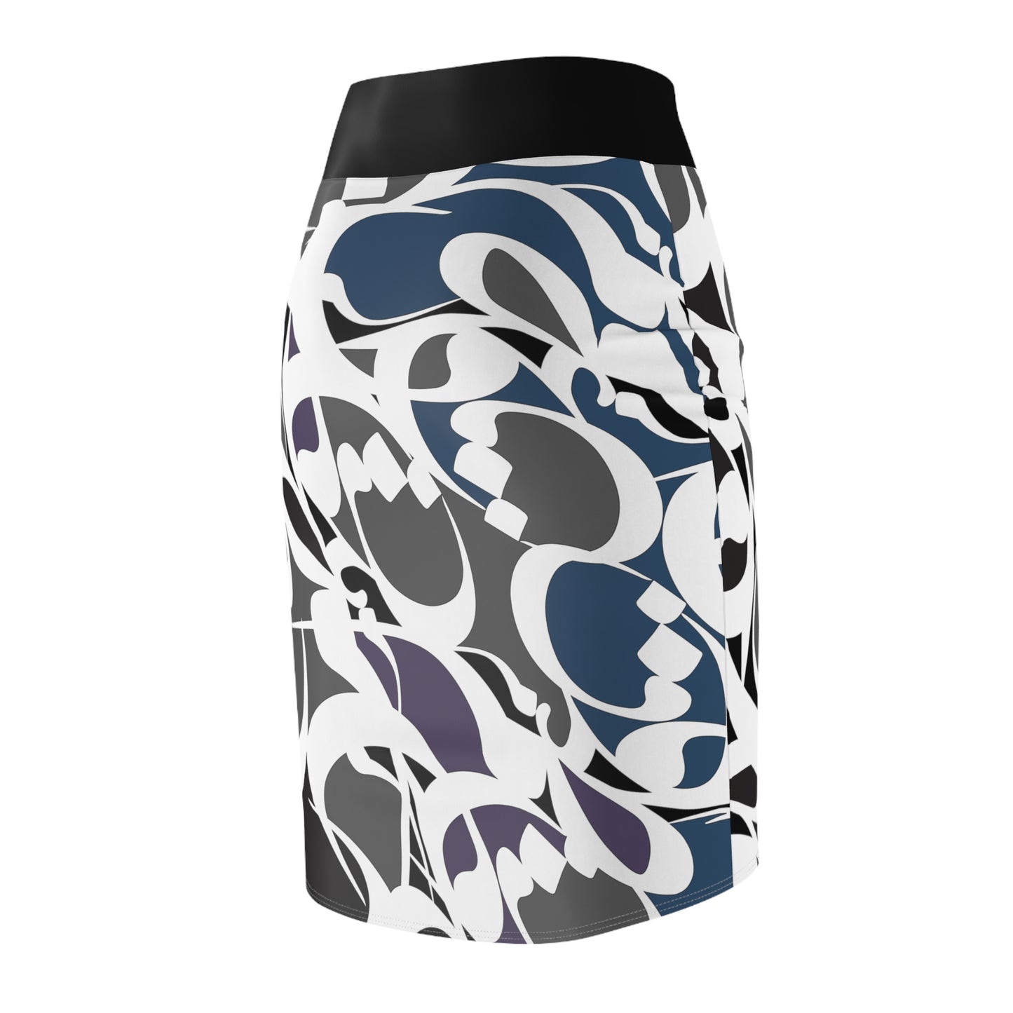 Women's Pencil Skirt with Persian Calligraphy Design - Polyester-Spandex Blend, Four-Way Stretch, Elastic Waistband