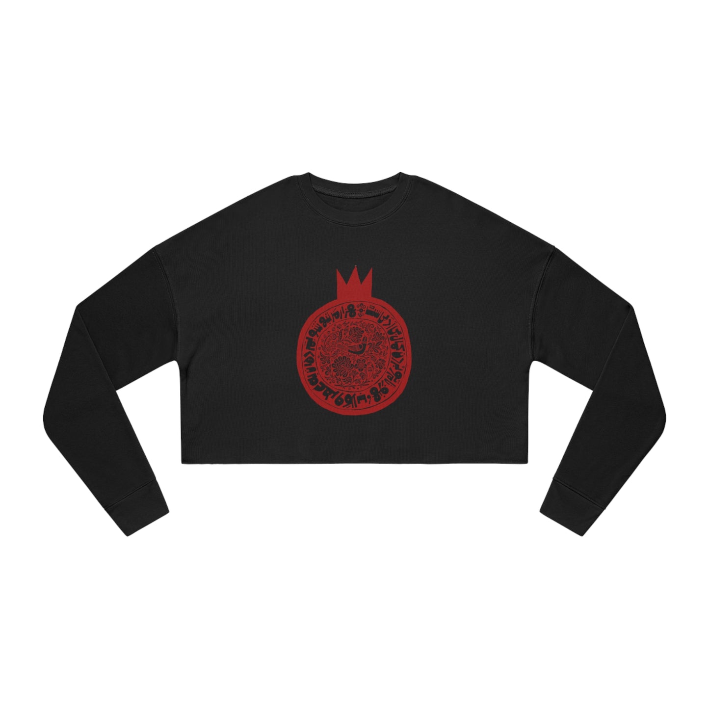 Women's Cropped Sweatshirt with Persian Design - Breathable Fleece, Relaxed Fit, Drop-Shoulder Seam