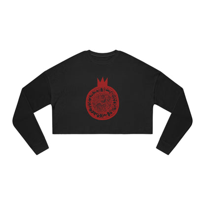 Women's Cropped Sweatshirt with Persian Design - Breathable Fleece, Relaxed Fit, Drop-Shoulder Seam