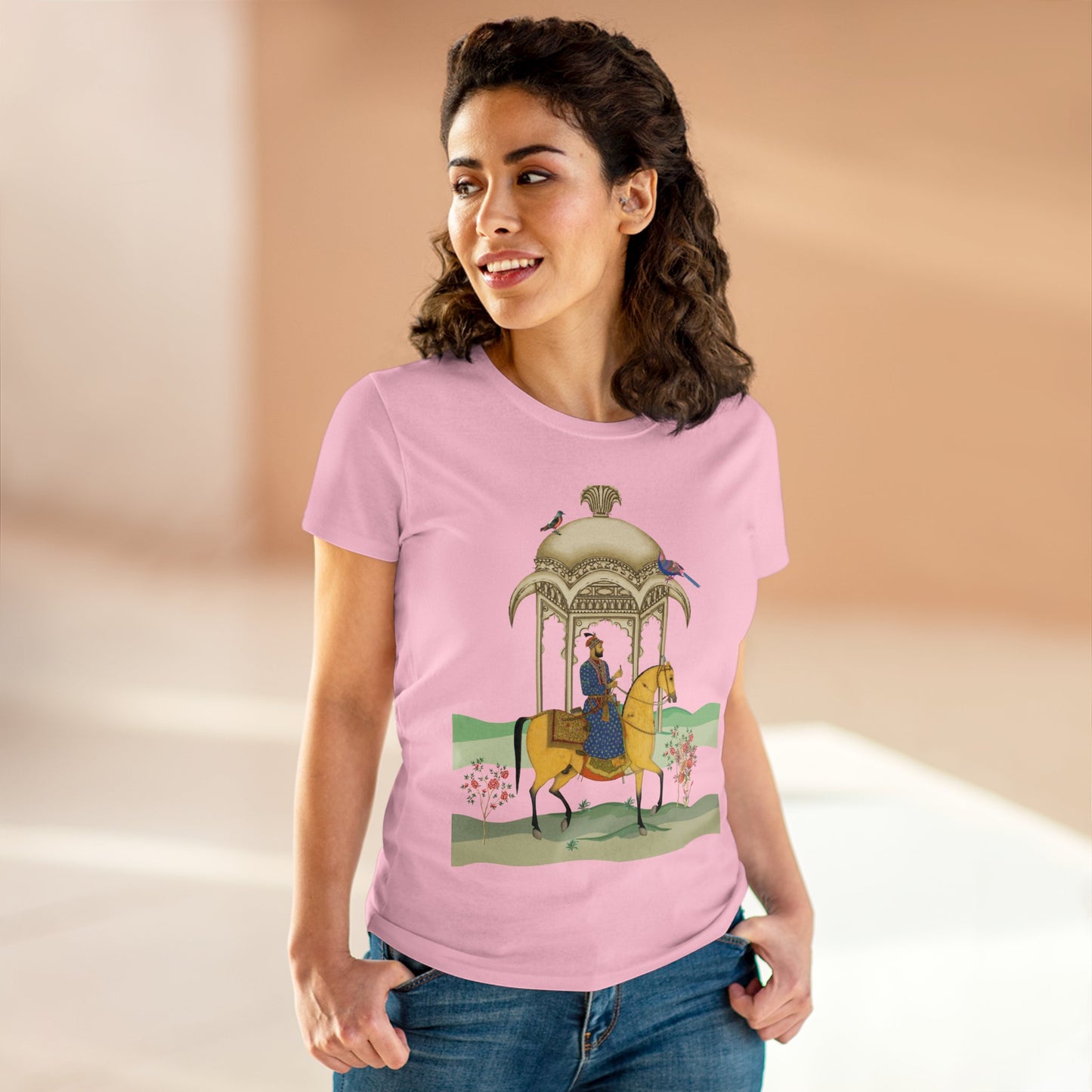 100% Cotton Semi-Fitted T-Shirt with Persian Design - Soft & Light, Cap Sleeves, Pre-Shrunk, Tear-Away Label