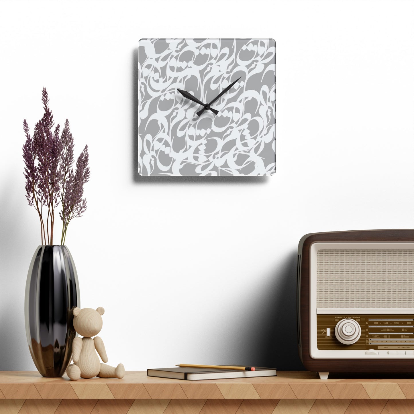 Durable Acrylic Wall Clock with Persian Calligraphy Design - Round & Square, Two Sizes, Easy Hanging Keyhole Slot