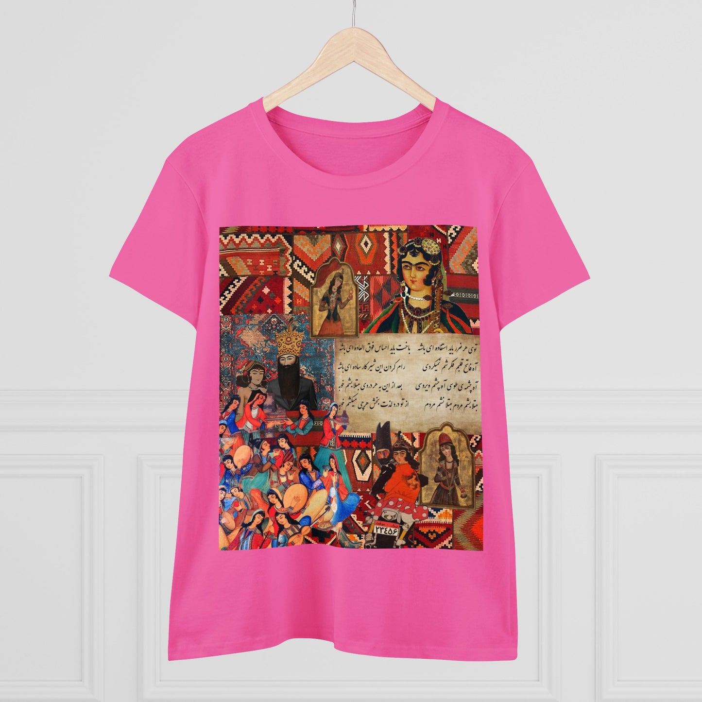 100% Cotton Semi-Fitted T-Shirt with Persian Design - Soft & Light, Cap Sleeves, Pre-Shrunk, Tear-Away Label