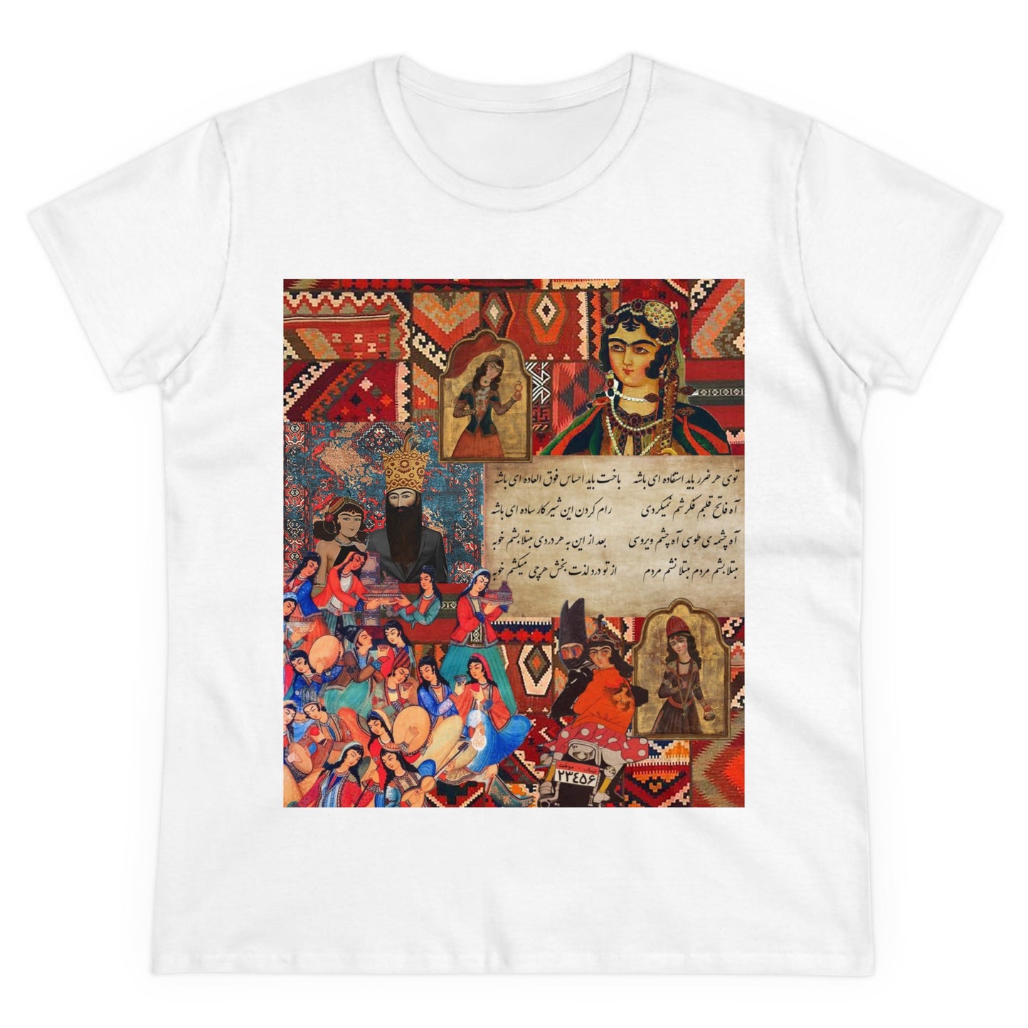 100% Cotton Semi-Fitted T-Shirt with Persian Design - Soft & Light, Cap Sleeves, Pre-Shrunk, Tear-Away Label