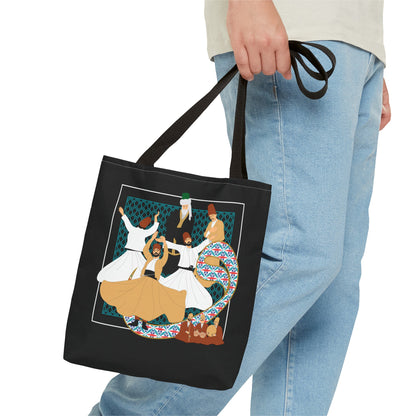 Durable Tote Bags with Persian Calligraphy Design - 3 Sizes, Multiple Handle Colors, Polyester Fabric