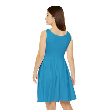 Blue Women's Skater Dress with Persian Calligraphy Design - Polyester-Spandex Blend, Comfortable, Stretchy, Mid-Length