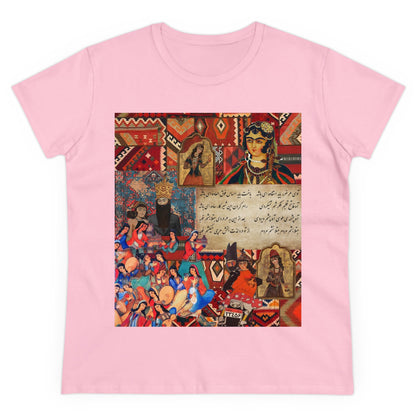 100% Cotton Semi-Fitted T-Shirt with Persian Design - Soft & Light, Cap Sleeves, Pre-Shrunk, Tear-Away Label