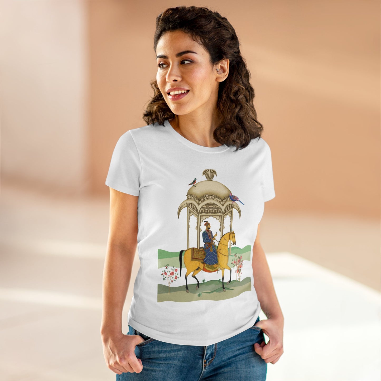 100% Cotton Semi-Fitted T-Shirt with Persian Design - Soft & Light, Cap Sleeves, Pre-Shrunk, Tear-Away Label