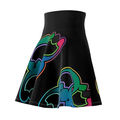 Black Women's Skater Skirt with Persian Calligraphy Design - Polyester-Spandex Blend, Cozy and Soft, Casual Look