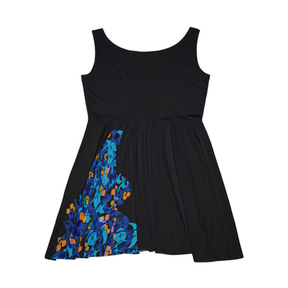 Women's Skater Dress with Persian Calligraphy Design - Polyester-Spandex Blend, Comfortable, Stretchy, Mid-Length