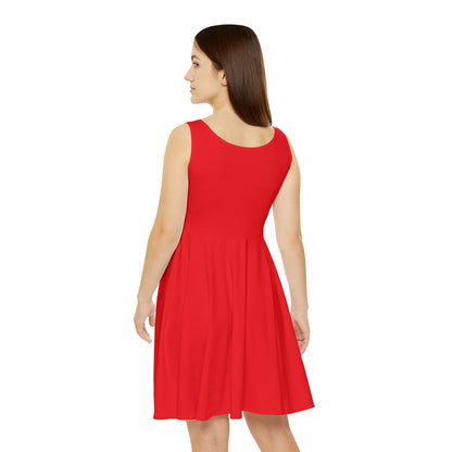 Red Women's Skater Dress with Persian Calligraphy Design - Polyester-Spandex Blend, Comfortable, Stretchy, Mid-Length