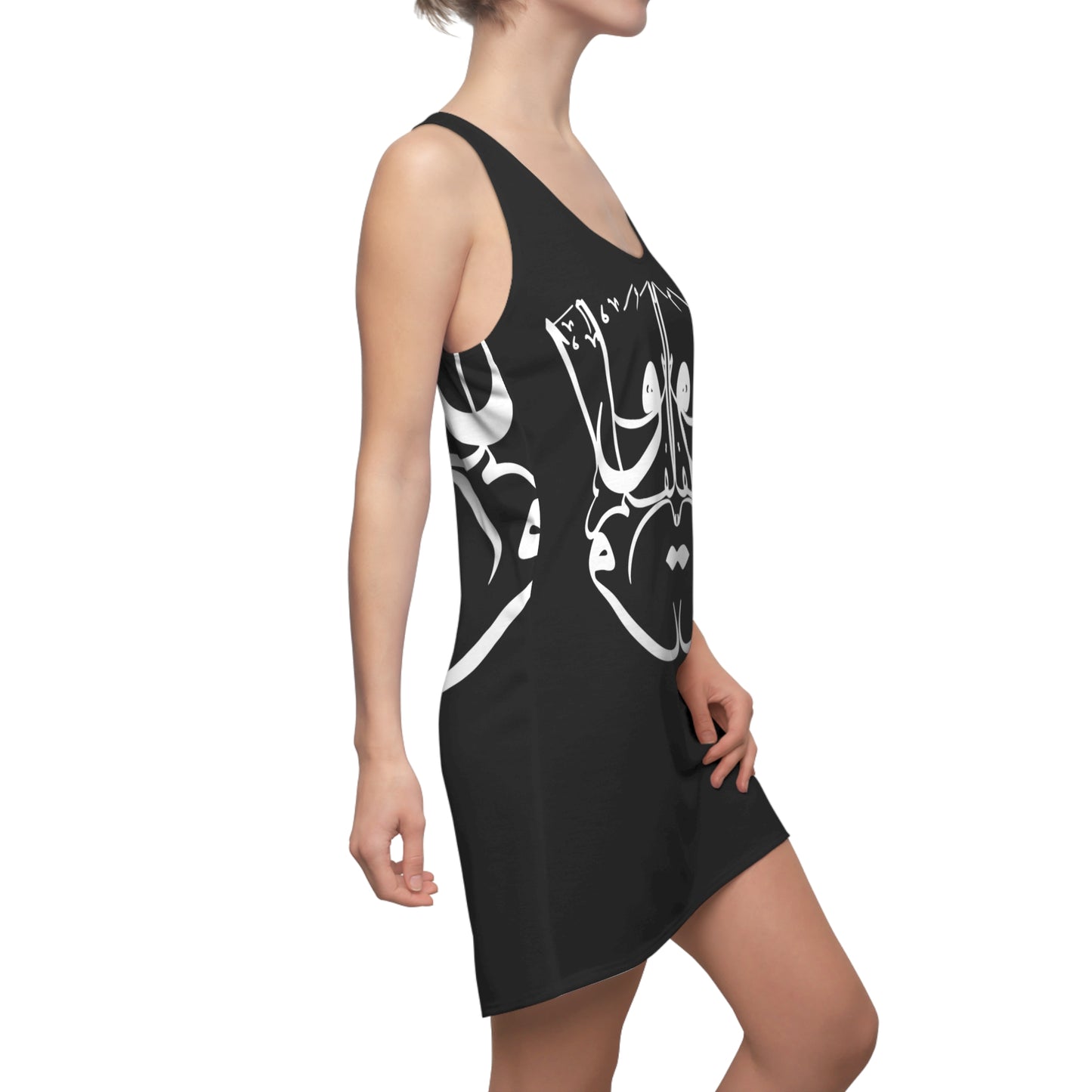 Women's Racerback Dress with Persian Calligraphy Design - Polyester, Lightweight, Sporty Fit