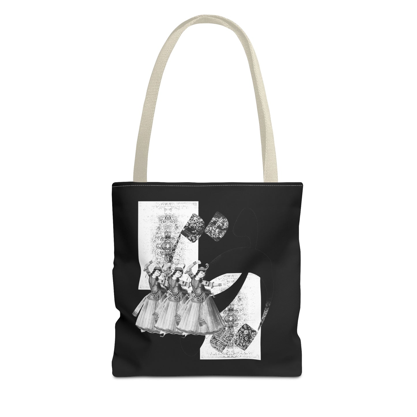 Durable Tote Bags with Persian Calligraphy Design - 3 Sizes, Multiple Handle Colors, Polyester Fabric