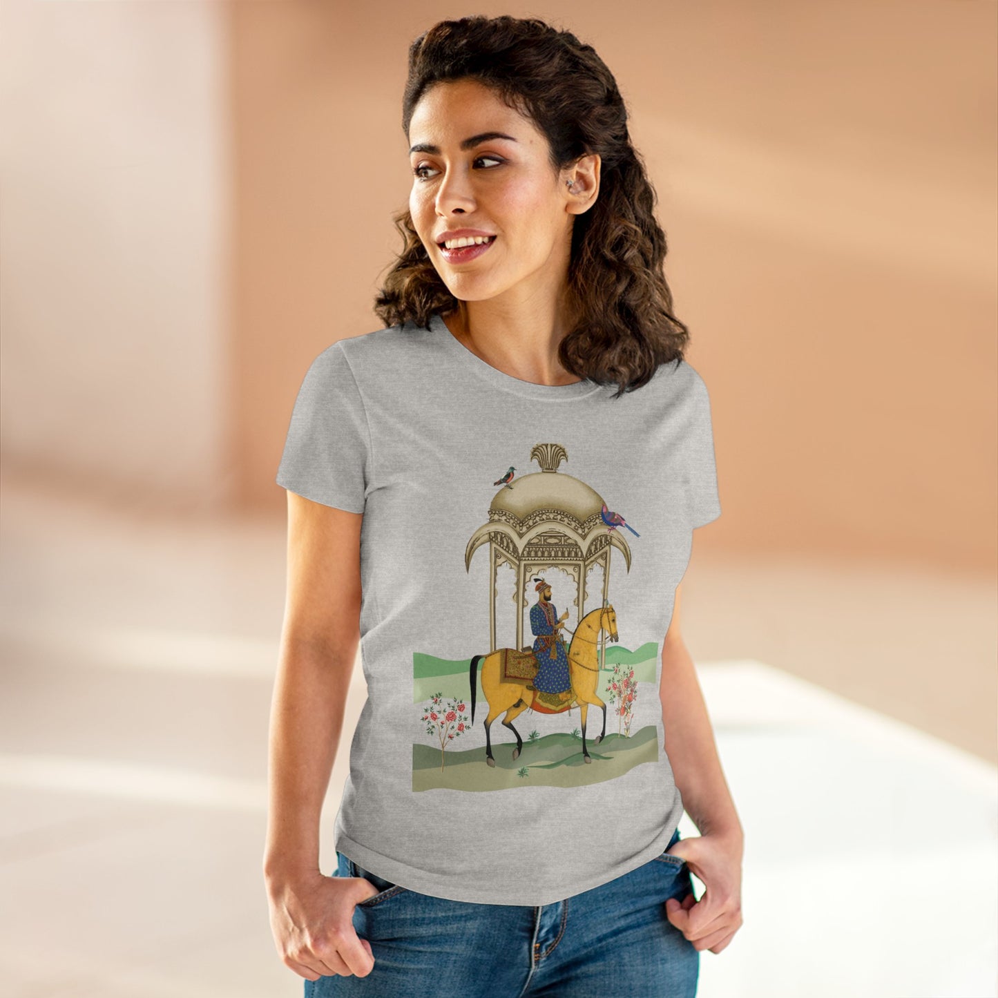 100% Cotton Semi-Fitted T-Shirt with Persian Design - Soft & Light, Cap Sleeves, Pre-Shrunk, Tear-Away Label