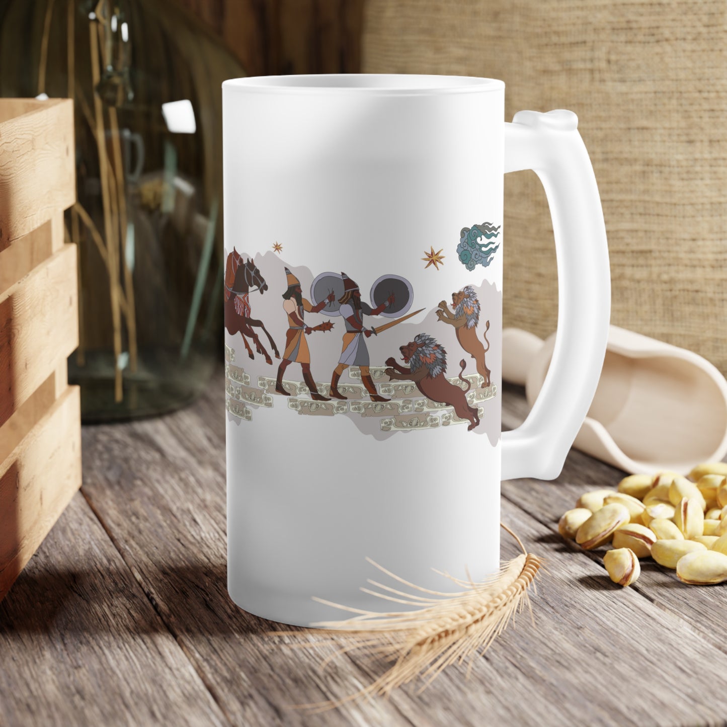 Stylish Frosted Glass Mug with Persian Design - 16oz, Dishwasher & Microwave Safe