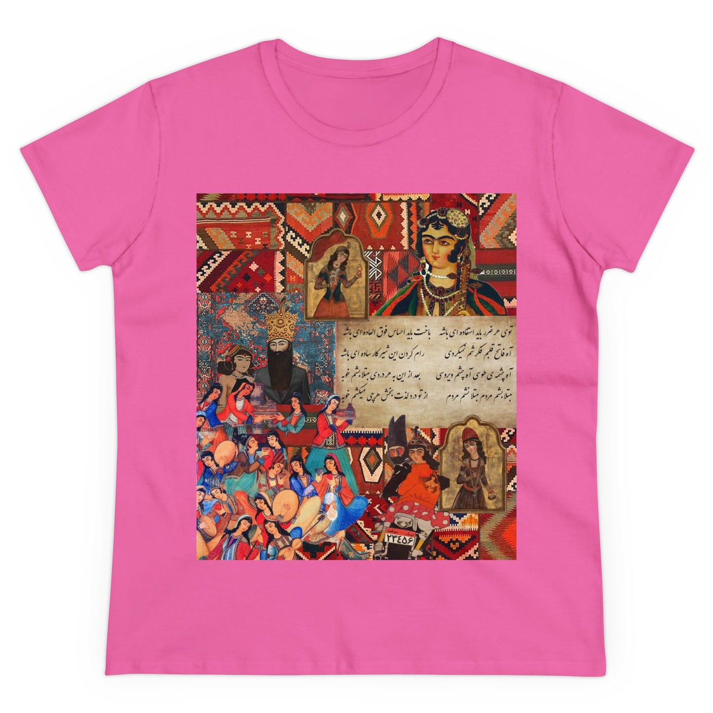 100% Cotton Semi-Fitted T-Shirt with Persian Design - Soft & Light, Cap Sleeves, Pre-Shrunk, Tear-Away Label