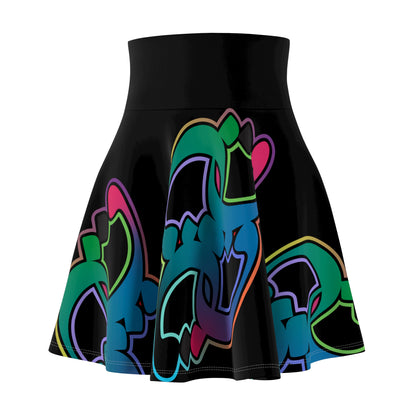 Black Women's Skater Skirt with Persian Calligraphy Design - Polyester-Spandex Blend, Cozy and Soft, Casual Look