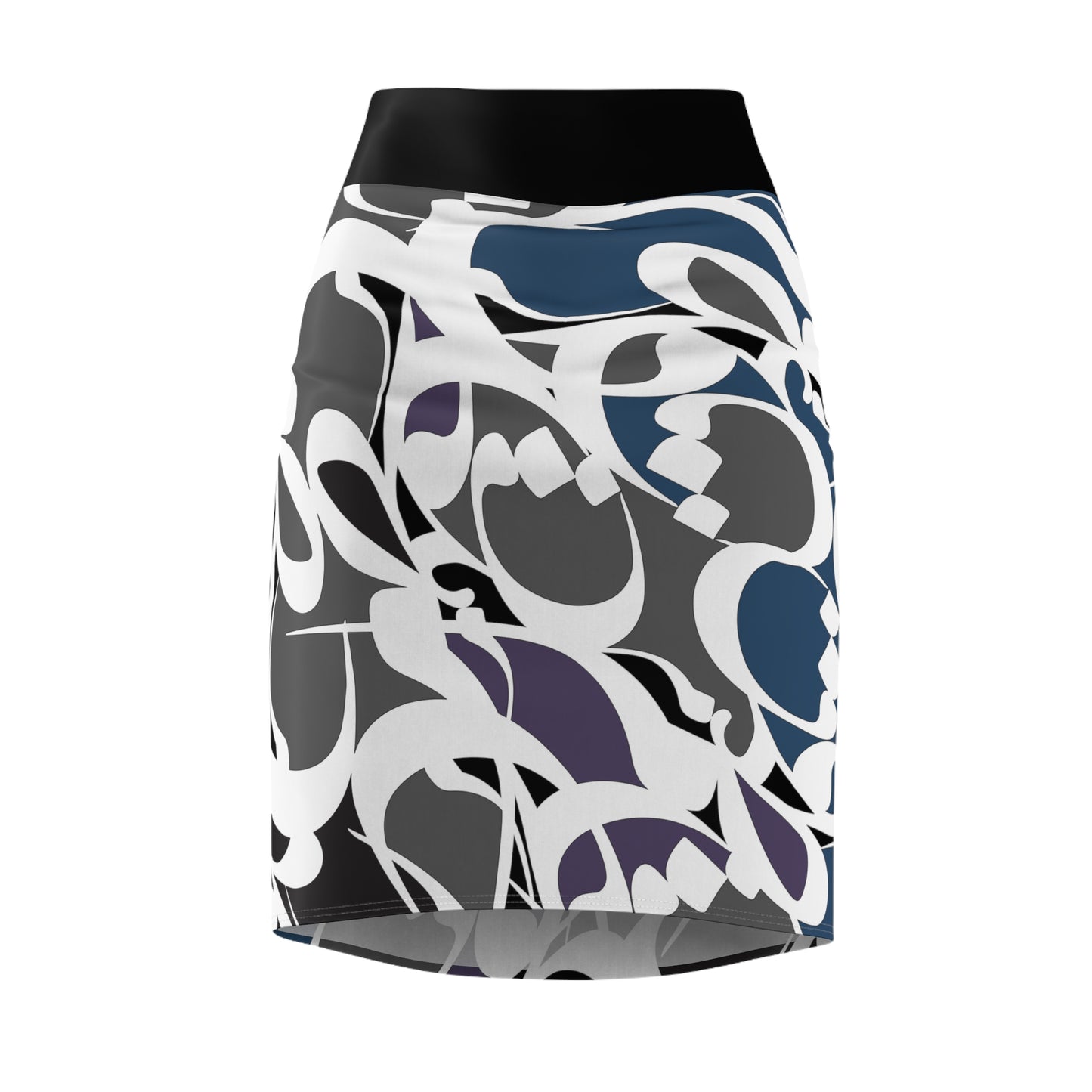 Women's Pencil Skirt with Persian Calligraphy Design - Polyester-Spandex Blend, Four-Way Stretch, Elastic Waistband